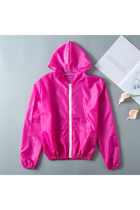 Womens Jackets under 20 Transparent Womens Zipper Solid Thin Tops Hooded Sun-protective Summer Mauve Jacket with Hood Coat Hot Pink One Size