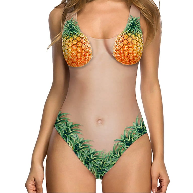 Cathalem Womens One-piece Swimsuits Busty Bikini Women High Cut Swimsuit  Funny Bathing Suit Monokini Swimwear Cargo Shorts Orange Medium