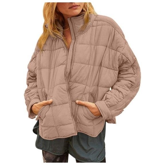 Cathalem Down Jacket Women's Lightweight Down Coat Long Sleeve Full Zipper Oversized Packable Short Puffer Jackets (Pink,L)