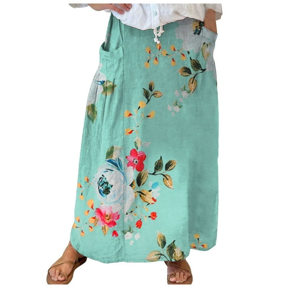Cathalem Womens Skirts Long Long Skirts for Women High Elastic Waist Skirt Casual Floral Pleated A Line Boho Cute Skirts (Mint Green,XL)