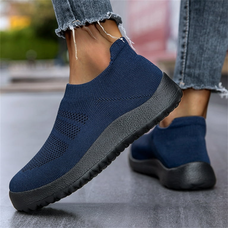 Cathalem Womens Sneaker Fashion Spring And Summer Women Sports Shoes Flat  Bottom Lightweight Slip Slip on Sneaker Shoes for Women Dark Blue 7