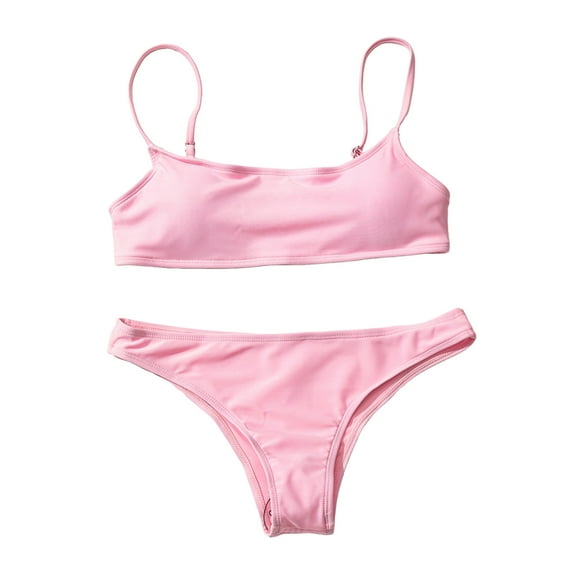Cathalem Womens Swimsuits Women's Sexy Thong Bottom Two Piece Bikini Double Shoulder Straps Cute Swimsuit Triangle Bathing (Pink,S)