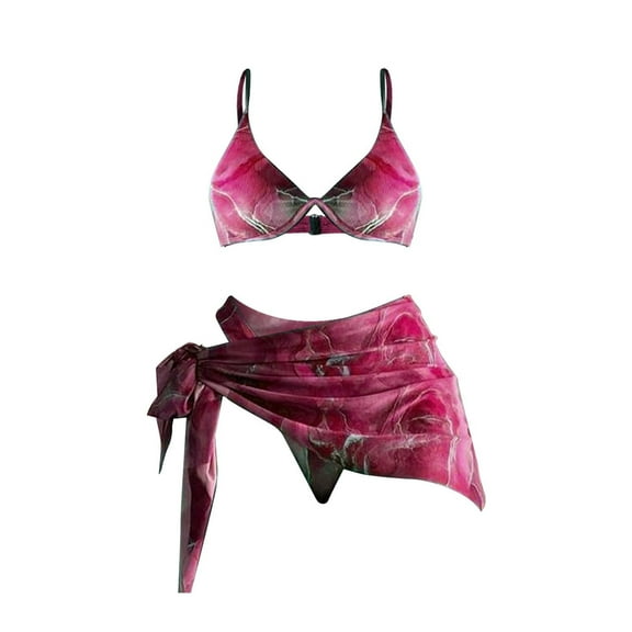 Cathalem Womens Two Piece Swimsuit 2 Piece Bikini Set V Neck Cutout Swimsuit High Waisted Textured Ruched 2025 Summer Beach Swim Bathing Suits (Red,S)