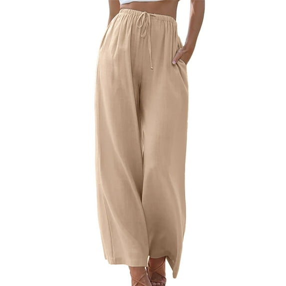 Cathalem Womens Wide Leg Pants for Women Spring Summer Baggy High Waisted Pants with Pockets Casual Pants for Women with Pockets(Brown,S)