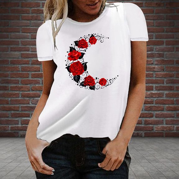 Cathalem Workout Clothes Women Summer Women Oversized Tops Casual Short Sleeve Floral Printed T Shirts Loose Fit Tee Shirts Girls Shirt Black 3X-Large