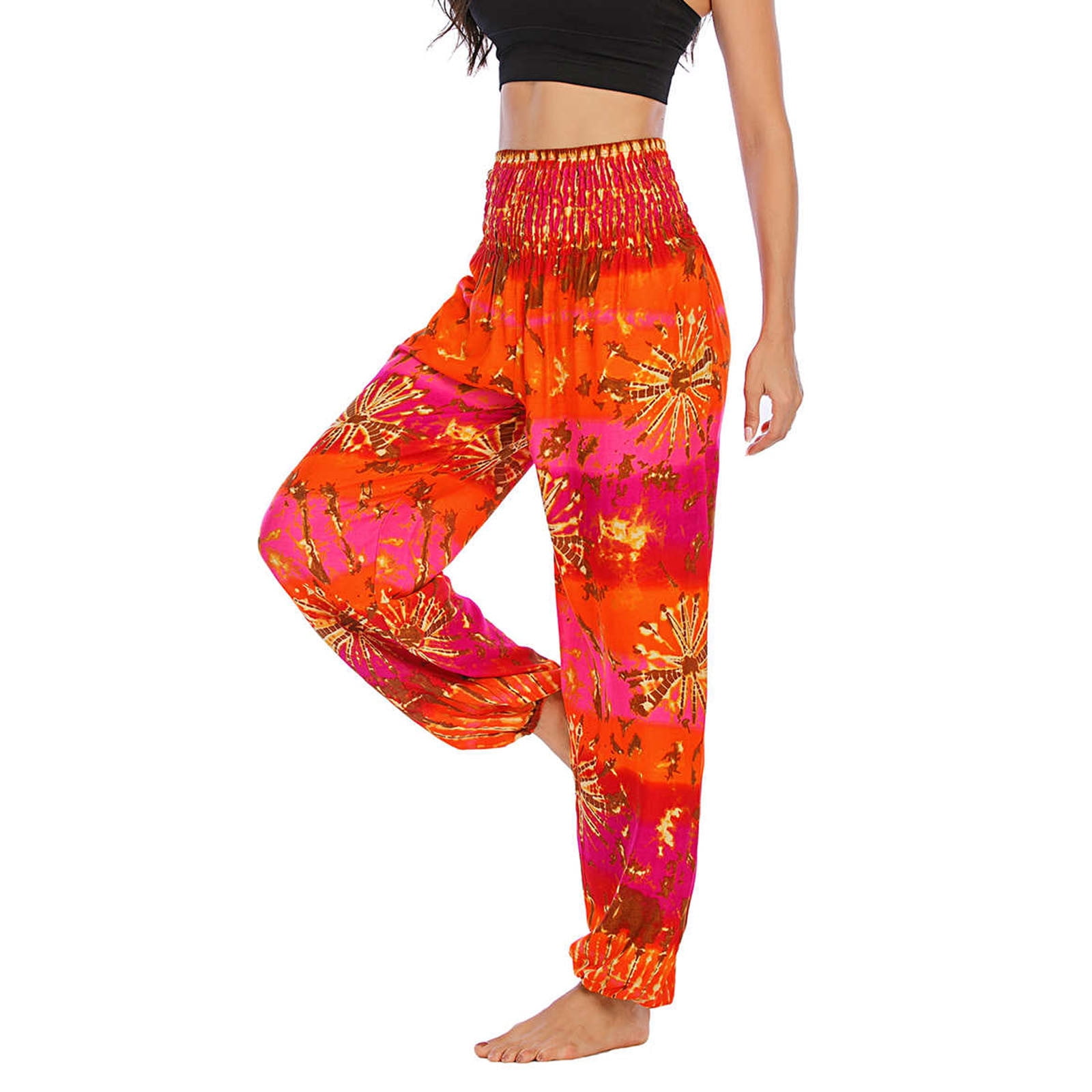 Cathalem Yoga Harem Pants for Women plus Size Festival Boho Yoga Thai Smock  Waist Men Pants High Trousers Women's Yoga Pants Pants Red One Size 