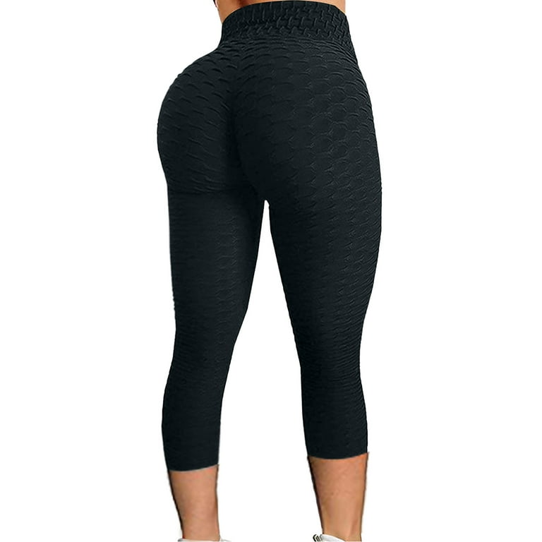Cathalem Yoga Pants for Women Petite Length Exercise Yoga Waist Bubble  Running Yoga Pants for Women Tall Length Mesh Lift Pants Black Medium