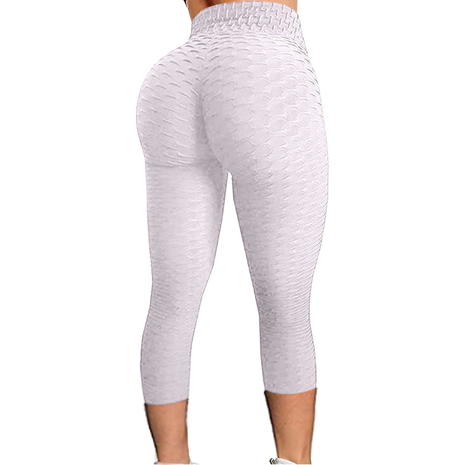 Cathalem Yoga Pants for Women Petite Length Exercise Yoga Waist Bubble  Running Yoga Pants for Women Tall Length Mesh Lift Pants White Large