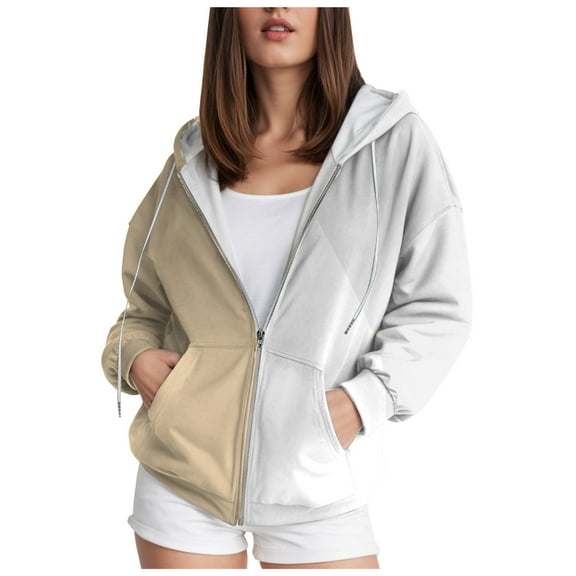 Cathalem Zip Up Hoodies Women 2025 Fall Winter Oversized Sweatshirts Casual Drawstring Pullover Tops Y2k Long Sleeve Jackets (Khaki,L)