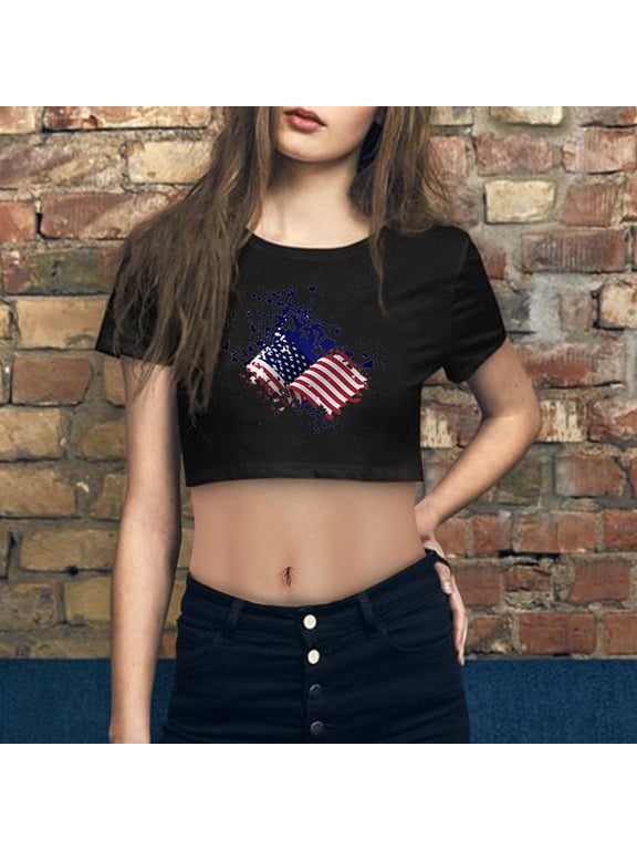 under Scrub Women Long Sleeve Shirts Women Independence Day Casual Crop Print Short Sleeve Top Woman Shirts Short Sleeve Shirt Black Medium