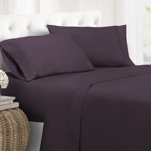 Cathay Home Essentials Ultra Soft Hypoallergenic Wrinkle Resistant Double Brushed Microfiber Bedding Sheet Set, Eggplant, Queen Eggplant Queen