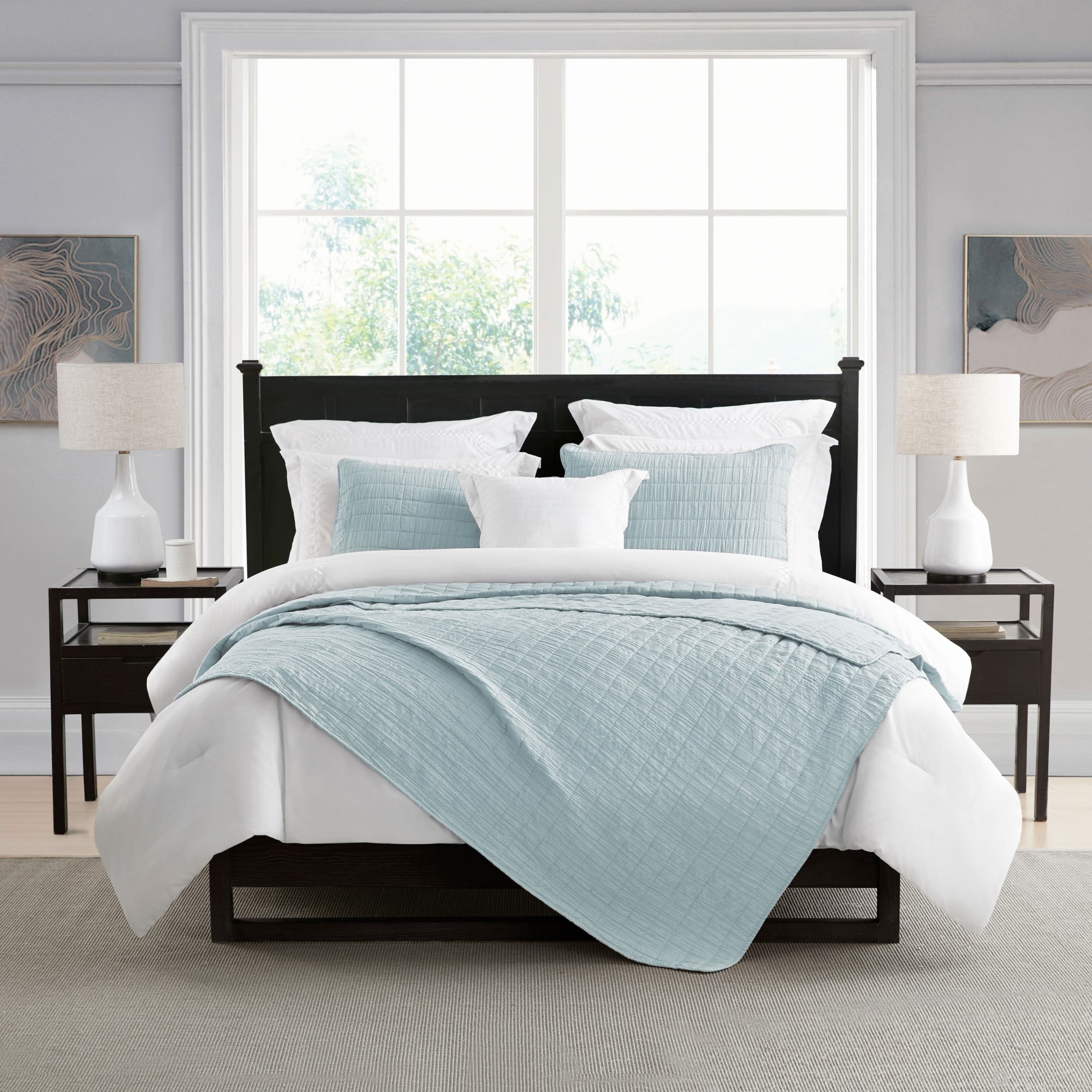 Light Blue Reversible Microfiber Full Quilt Set