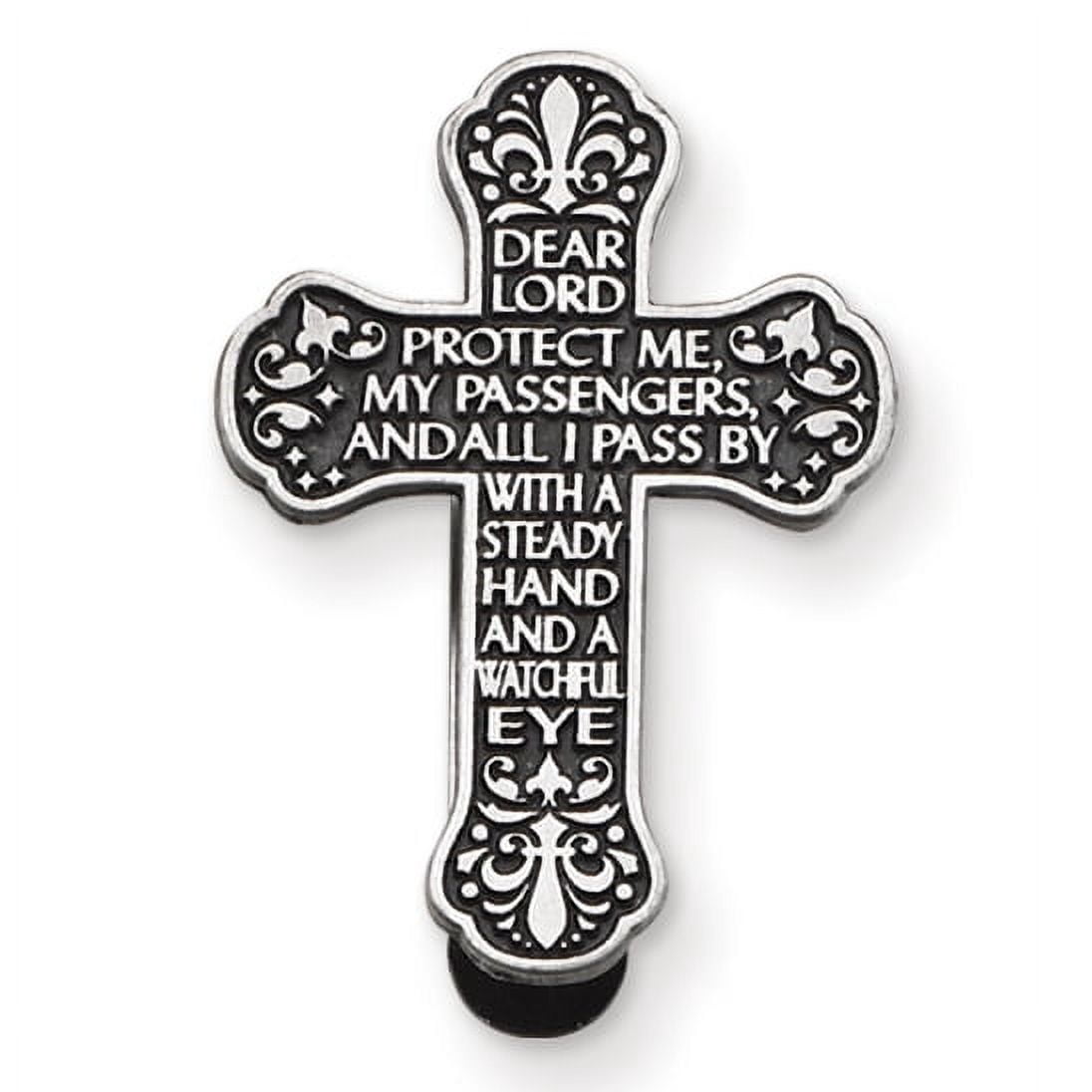 CA Gift Auto Visor Clip With Traveler's Prayer Cross - 2-3/8", Pewter, Holds Papers & Brings Protection On The Road
