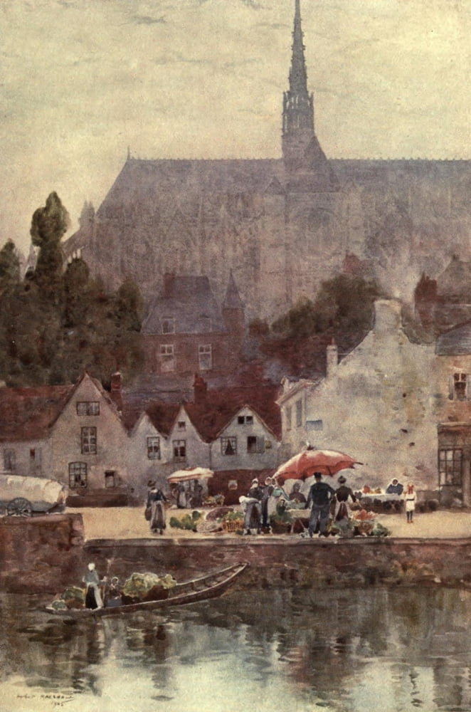 Cathedral Cities of France 1907 Amiens the quayside Canvas Art - Herbert Marshall (24 x 36)