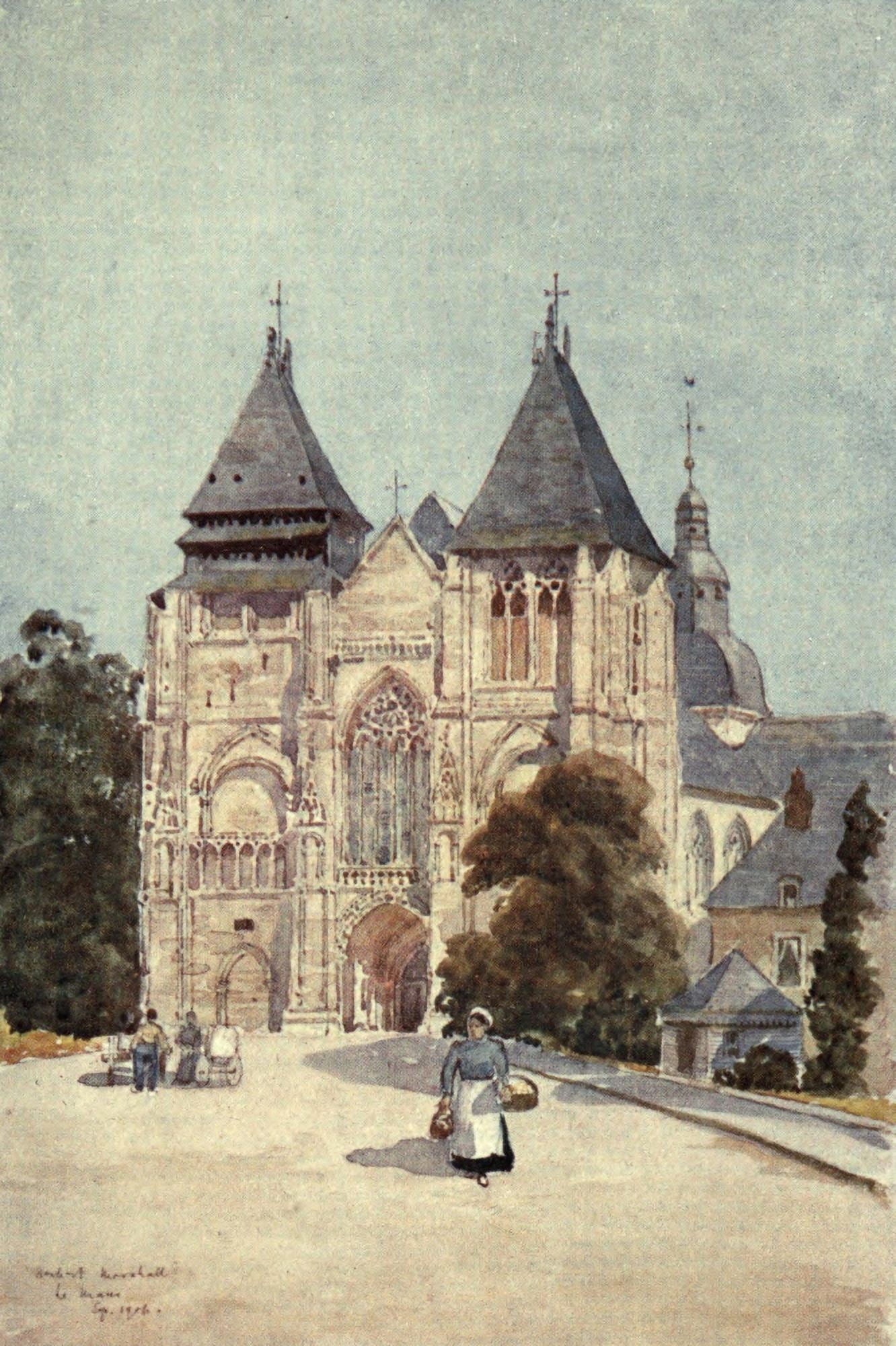 Cathedral Cities of France 1907 Le Mans Notre Dame de la Couture Canvas Art - Herbert Marshall (18 x 24)