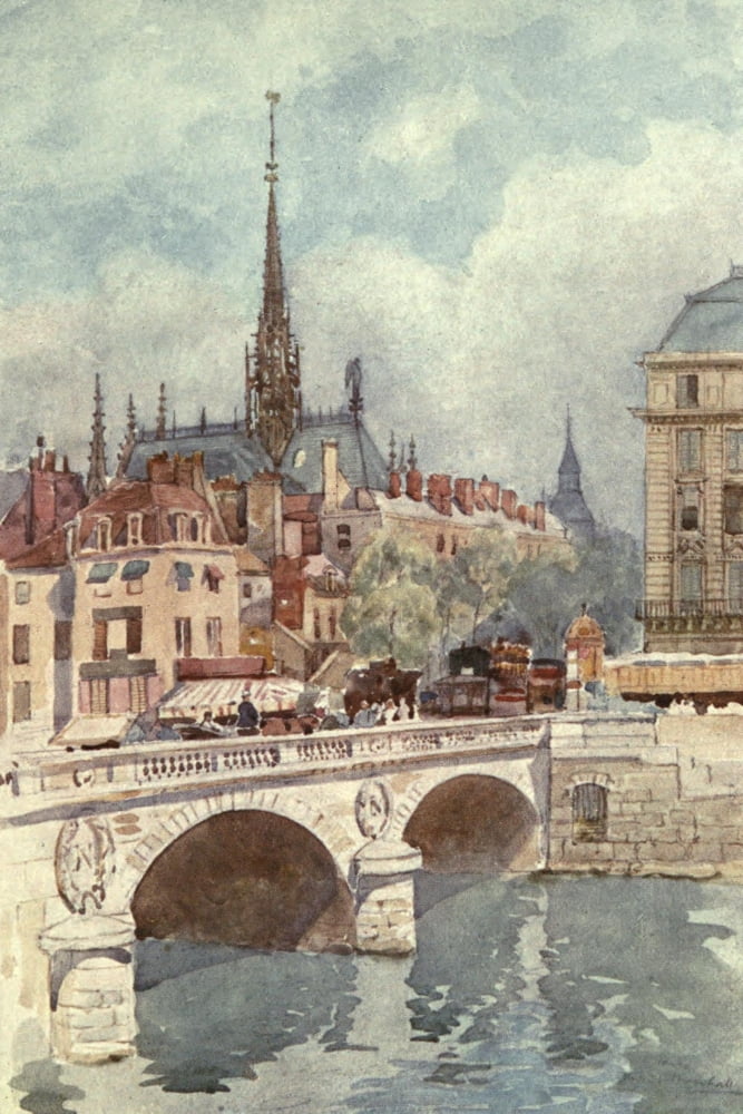 Cathedral Cities of France 1907 Paris Pont Saint-Michel et la Sainte-Chapelle Canvas Art - Herbert Marshall (24 x 36)