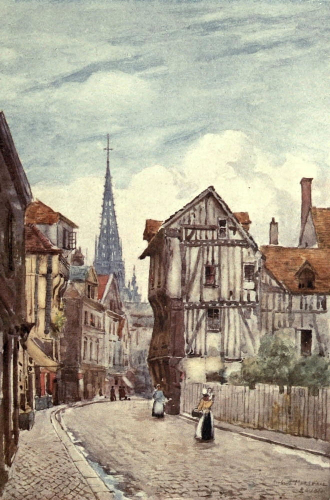 Cathedral Cities of France 1907 Rouen Rue St Romain Canvas Art - Herbert Marshall (24 x 36)