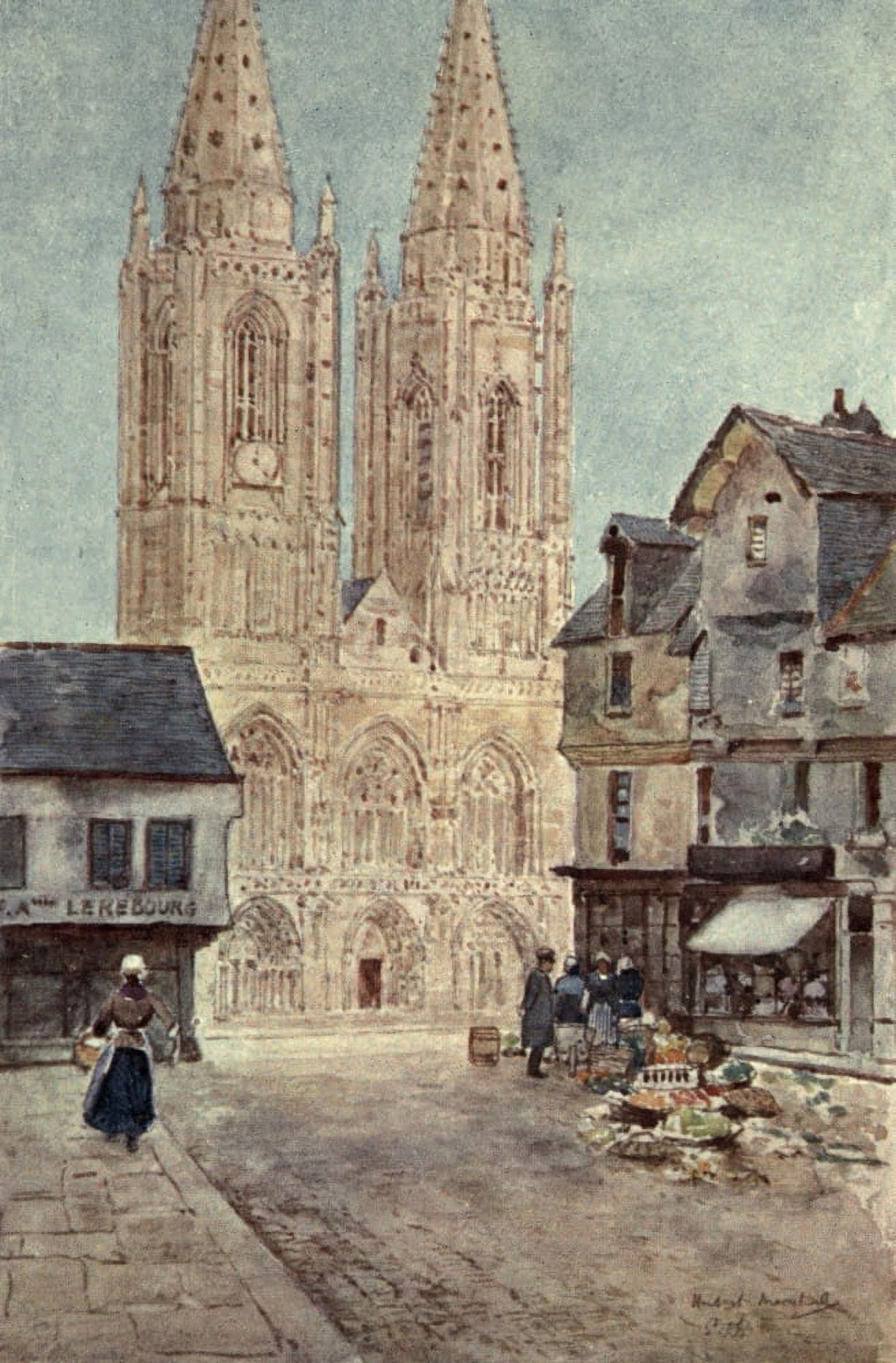 Cathedral Cities of France 1907 St Lo the cathedral front Canvas Art - Herbert Marshall (18 x 24)