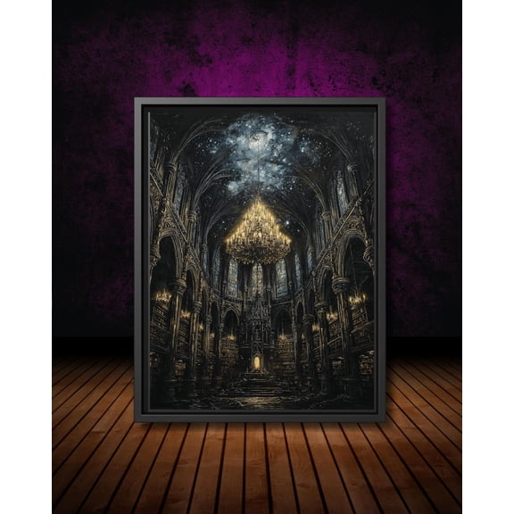 Cathedral Library Celier Wall Art , Dark Academia Fantasy Artwork, Moody Booklover Decor, Enchanted Church Ceiling Interior Unframed Paper Print