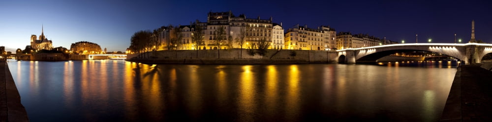 Cathedral Notre Dame de Paris at dusk Paris Ile-de-France France Canvas Art - Panoramic Images (27 x 9)