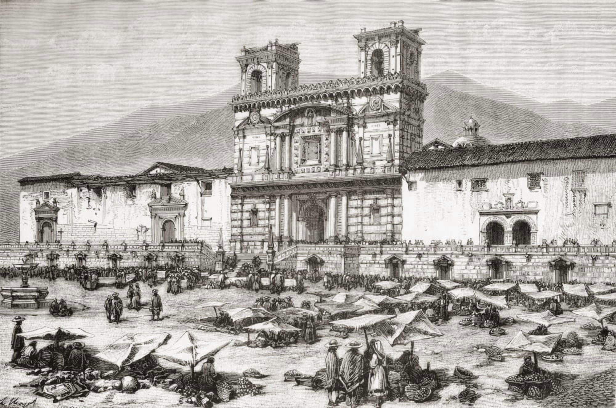 The Cathedral Plaza de la Independencia aka La Plaza Grande Quito Ecuador South America in the 19th century From Am Canvas Art - Ken Welsh Design Pics (17 x 11)