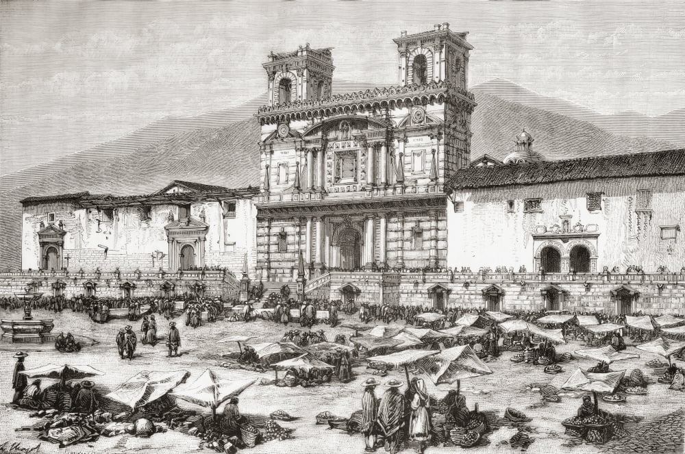 The Cathedral Plaza de la Independencia aka La Plaza Grande Quito Ecuador South America in the 19th century From Am Canvas Art - Ken Welsh Design Pics (34 x 22)