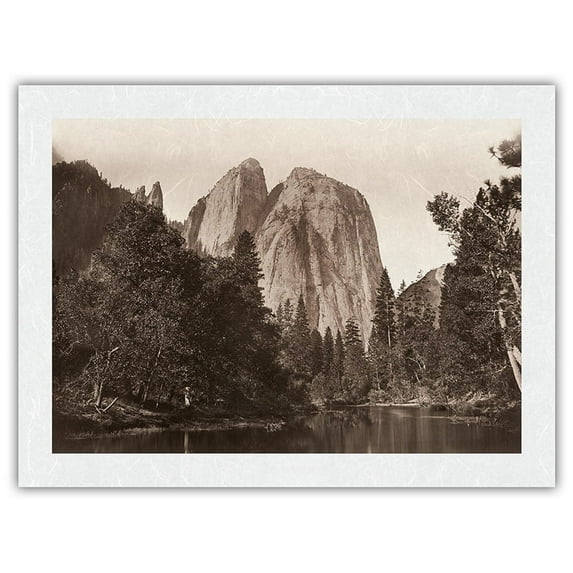 Cathedral Rock - Yosemite National Park California - Black and White Historic Photograph by Carleton E. Watkins c.1865 - Japanese Unryu Rice Paper Art Print 24 x 32 in