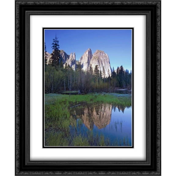 Cathedral Rock reflected in the Merced River, Yosemite NP, California 2x Matted 20x24 Black Ornate Framed Art Print by Fitzharris, Tim