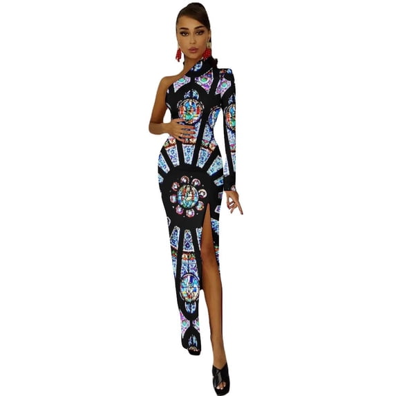 Cathedral Stained Glass Half Dleeve Split Dress women"s dresses luxury long sleeve dresses