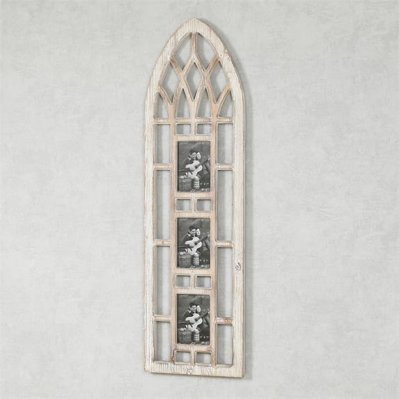 Luxen Home Cathedral Wood Window with Three 5x7 Wall Picture Frames