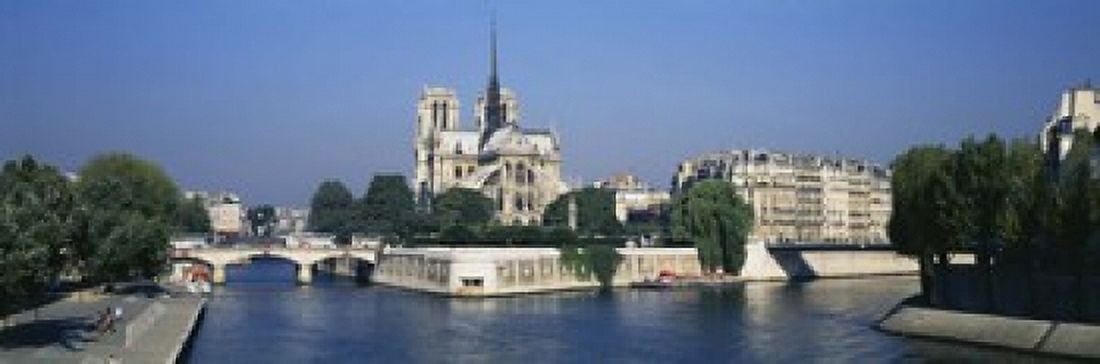 Cathedral along a river Notre Dame Cathedral Seine River Paris France Canvas Art - Panoramic Images (18 x 6)