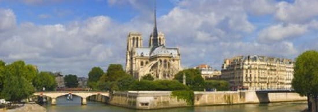 Cathedral at the riverside Notre Dame Cathedral Seine River Paris Ile-de-France France Canvas Art - Panoramic Images (18 x 7)