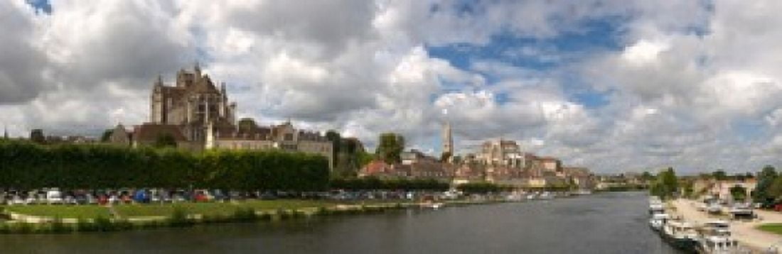 Cathedral at the waterfront Cathedrale Saint-Etienne DAuxerre Auxerre Burgundy France Canvas Art - Panoramic Images (36 x 12)