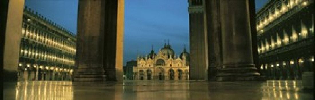 Cathedral lit up at dusk St Marks Cathedral St Marks Square Venice Veneto Italy Canvas Art - Panoramic Images (18 x 6)