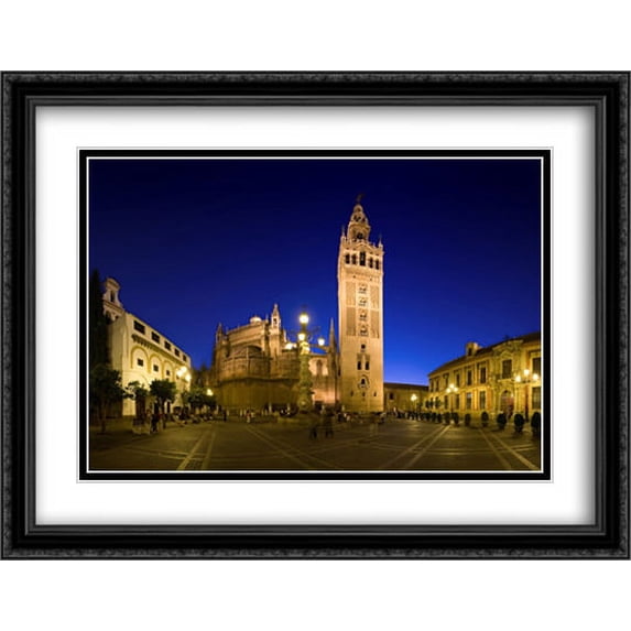 Cathedral of Seville and the Giralda 2x Matted 36x28 Large Black Ornate Framed Art Print by The Cityscape Art Print Series