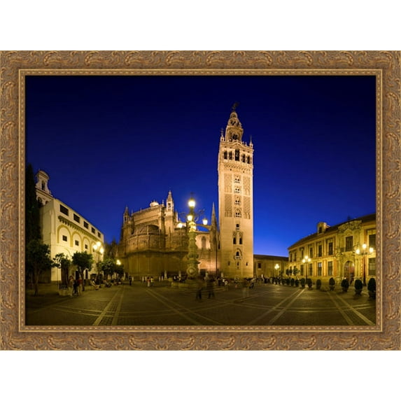 Cathedral of Seville and the Giralda 38x28 Large Gold Ornate Wood Framed Canvas Art