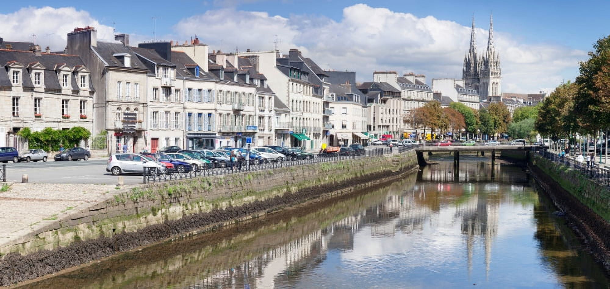 Cathedrale St-Corentin reflecting in the river Odet Quimper Finistere Brittany France Canvas Art - Panoramic Images (27 x 9)