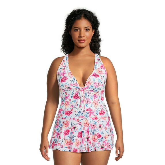 Catherine Malandrino Women's Plus Size Plunge Halter Tankini Top