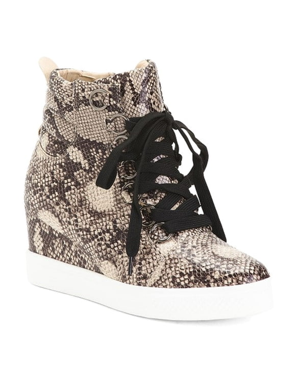 Women's Snakeskin Embossed Ankle Booties Wedge Fashion Sneakers