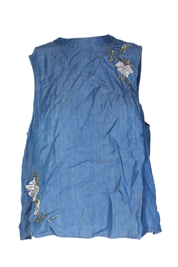 Womens Blue Embroidered Sleeveless Top L