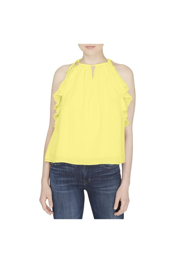 Womens Buttercup Coral Ruffled Top L