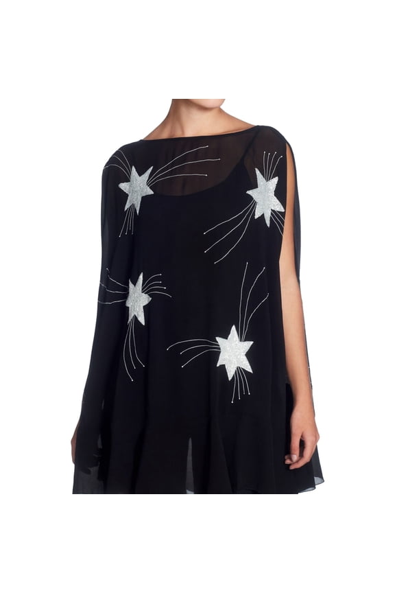 Womens Star Poncho Sweater, Black, Medium