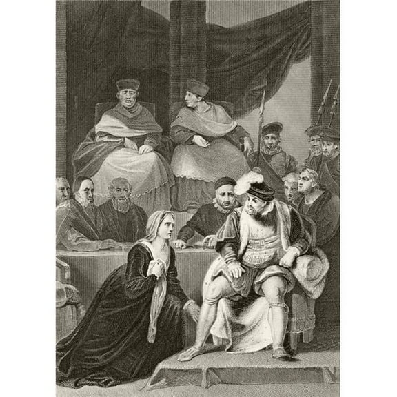 Catherine Of Aragon Kneeling Before Her Husband King Henry Viii Of England At The Trial Of Their Marriage From The Natio