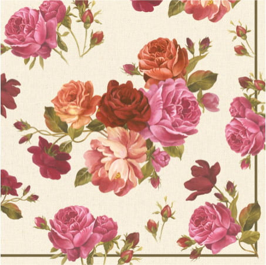 Catherine Purple Orange Pink and Roses - Decorative Floral Lunch Paper Napkins 100pcs - Perfect for Decoupage, Party, Birthday, Special Occasions, Weddings
