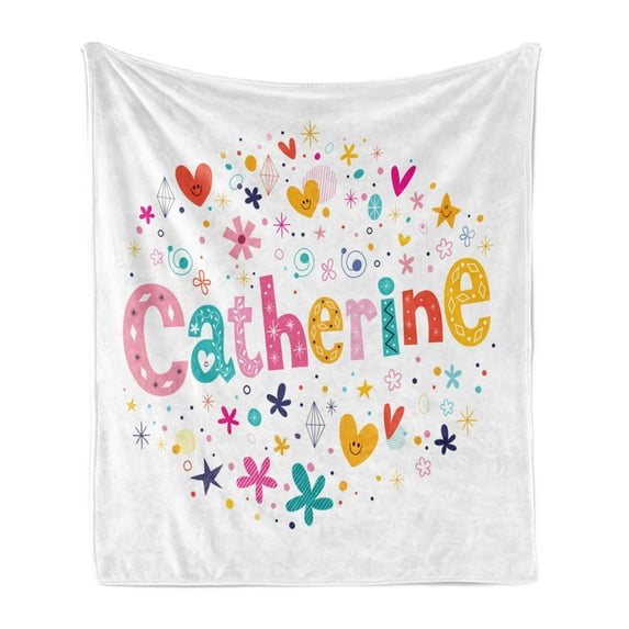 Catherine Soft Flannel Fleece Blanket, Colorful Alphabet Design Ornate Lettering Nursery Themed Arrangement Dots Pattern, Cozy Plush for Indoor and Outdoor Use, 50" x 60", Multicolor, by Ambesonne