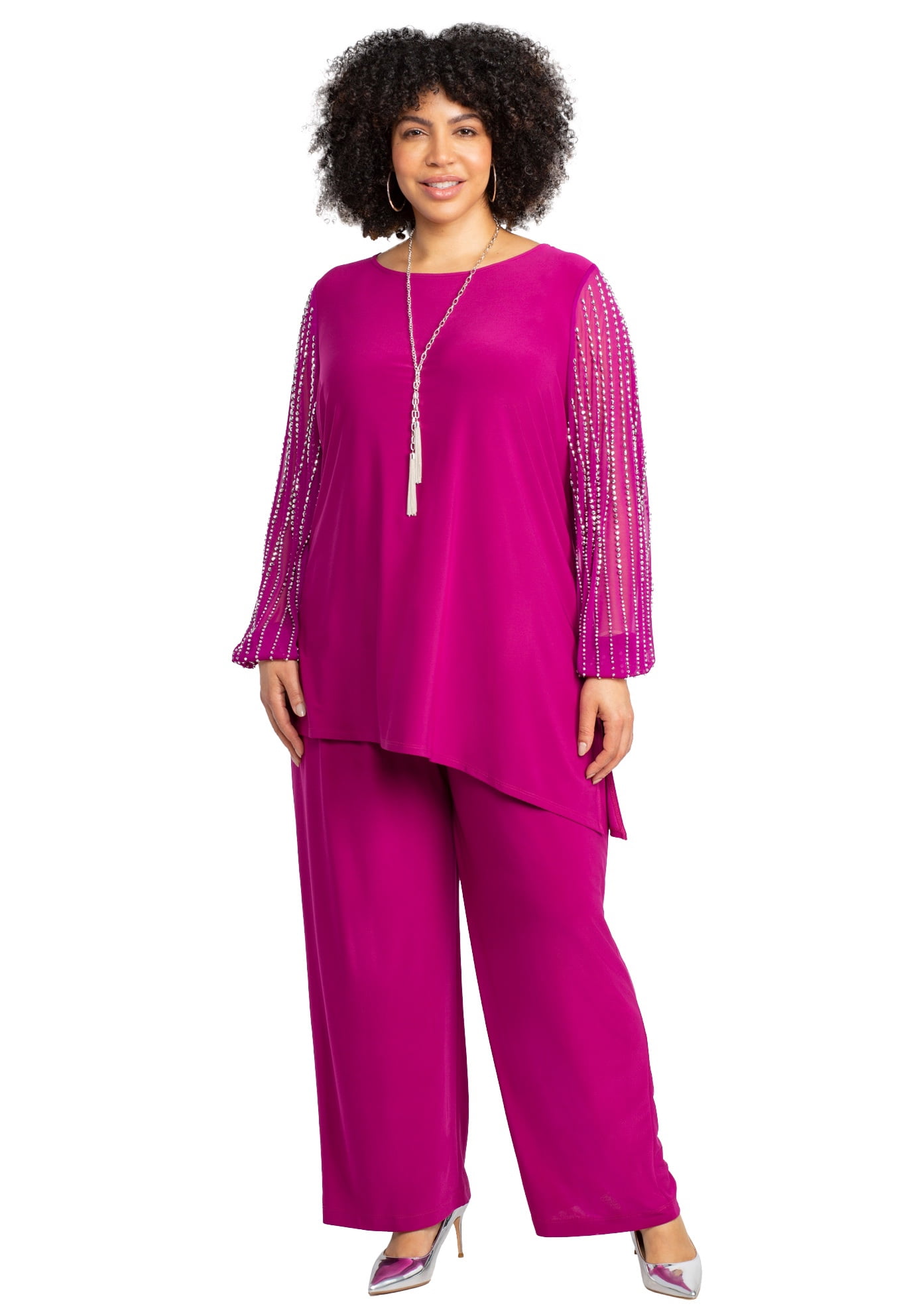 Catherineです。 Catherines Women's Plus Size 2-Piece Beaded Mesh Sleeve Pant
