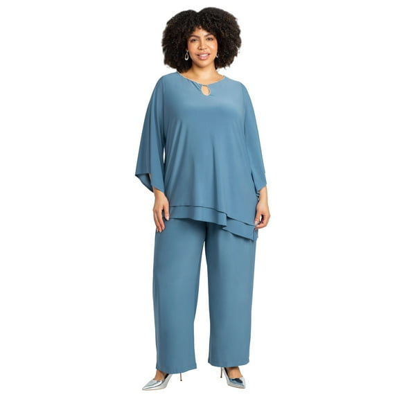 Catherines Women's Plus Size 2-Piece Embellished Keyhole Pant Suit