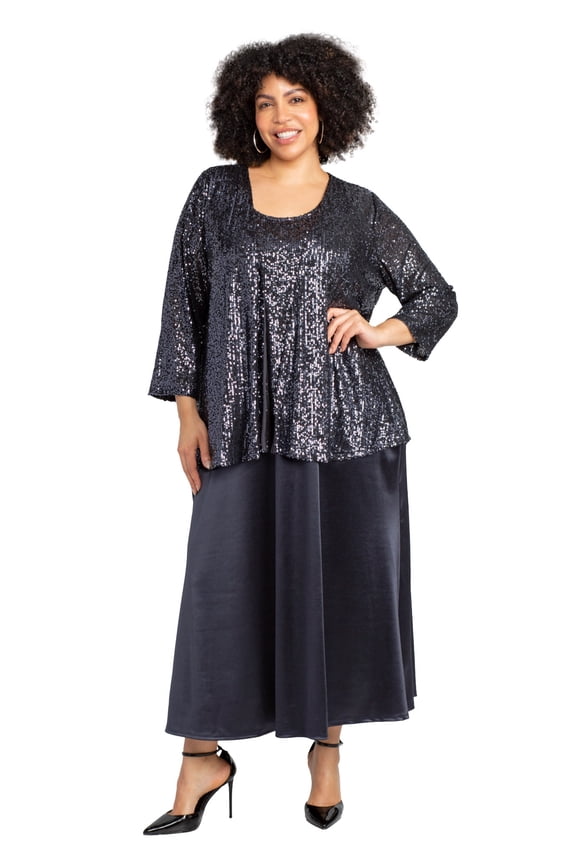 Women's Plus Size 2-Piece Sequin & Charmeuse Jacket Dress Set