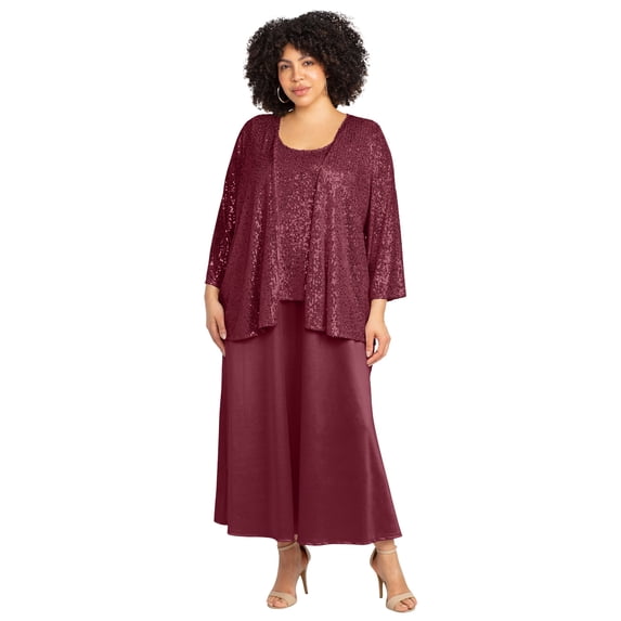 Catherines Women's Plus Size 2-Piece Sequin & Charmeuse Jacket Dress Set
