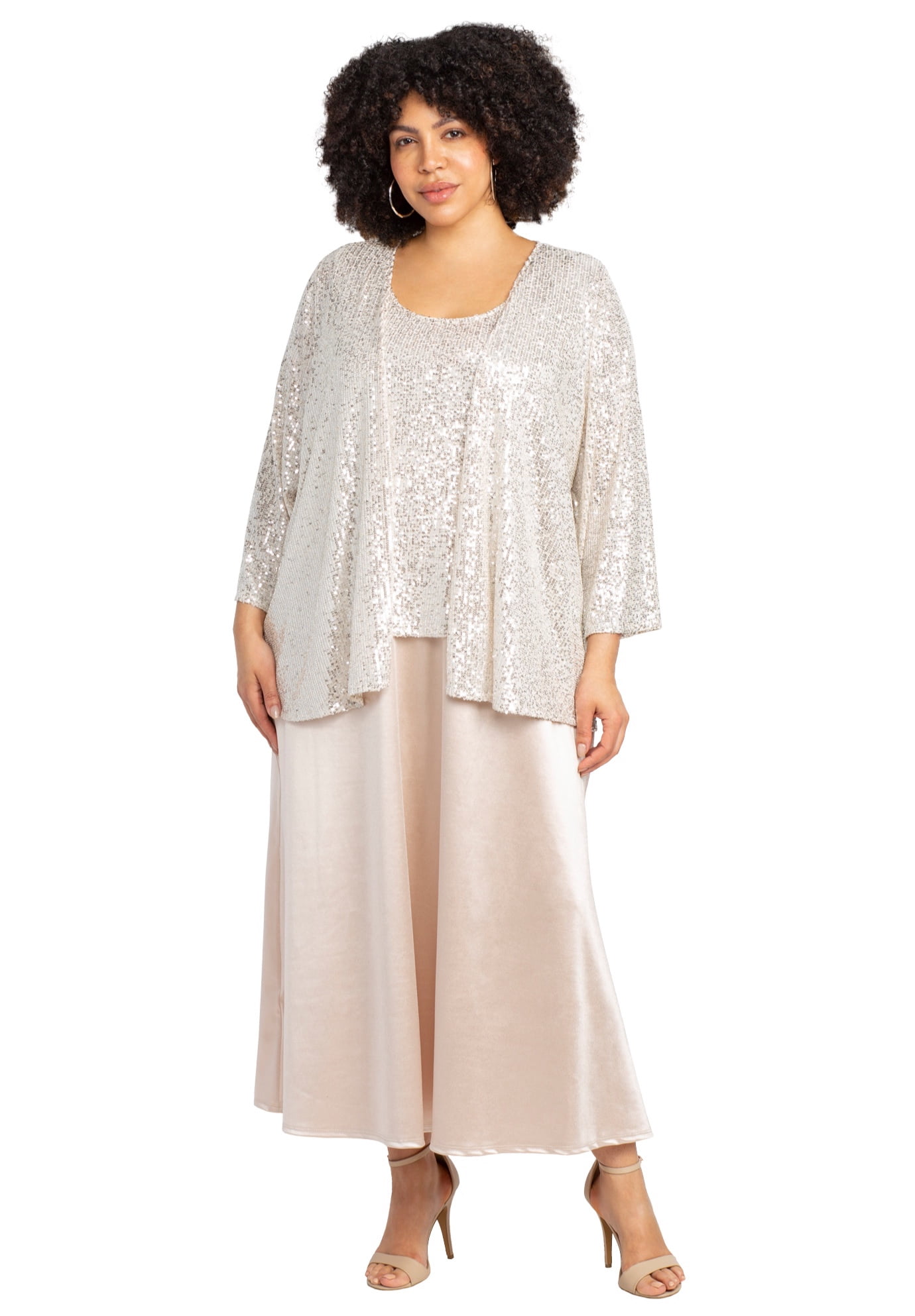 Catherines Women's Plus Size 2-Piece Sequin & Charmeuse Jacket Dress Set